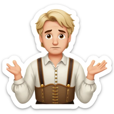 a German in typical Bavarian clothing shrugging and looking lost with Sicily in the background sticker