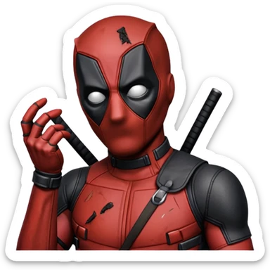 deadpool thumbs up emoji, not so cute, more realistic less body, mostly head and hand sticker