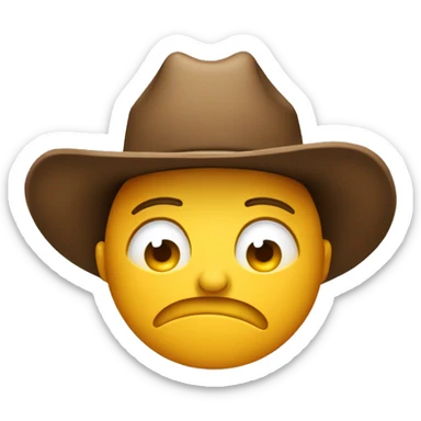 classic emoji face with a small smile crying wearing a cowboy hat sticker