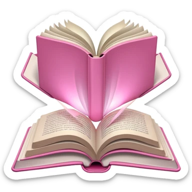 An open pink book with white lights emerging from its pages sticker