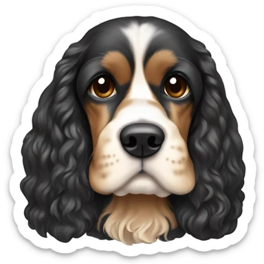 Tri colour cocker spaniel mostly Black and Tan wearing a hoodie sticker