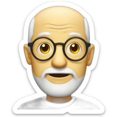 old man with yellow round glasses and and bald spot sticker