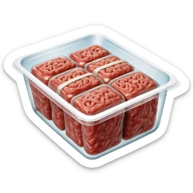 A 3D cartoon pack of minced meat wrapped in transparent plastic, supermarket-style packaging, top angle, Memoji-style. sticker