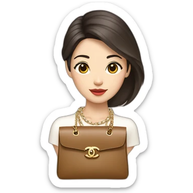 brunette Asian girl with Birkin bag and Chanel necklace sticker