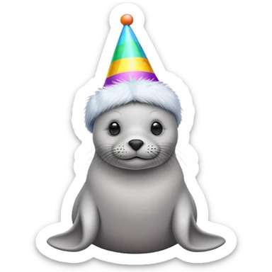 A cute seal wearing a colorful party hat, similar to a sustainable fuel plant logo sticker