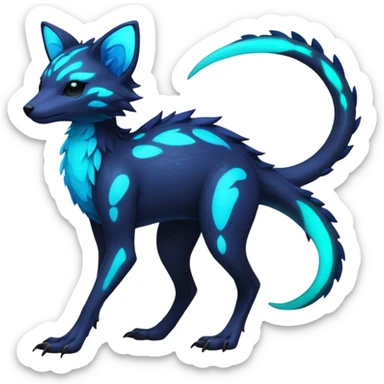 Rare realistic dark-neon glowing bioluminescent edgy badass epic pretty beautiful handsome gorgeous aesthetic colorful vibrant Vernid-Trico-species-Fakemon-creature by LiLaiRa, 4 legs, 1 tail, random markings, (full body) sticker
