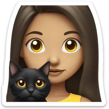 Long haired brunette blue eyed girl holding a yellow eyed black cat sticker