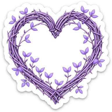 heart shape made out of barb wire vines with pastel lavenders border with crystals hanging  sticker