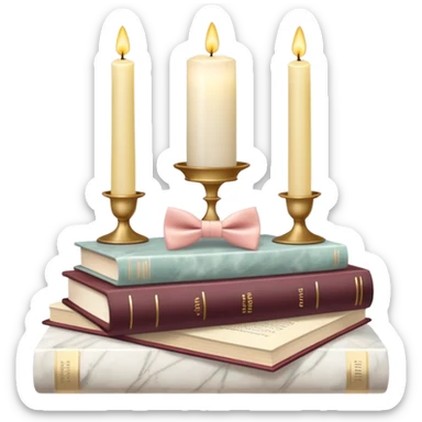 Aesthetic candles, flower petals, bow tie, books, marble stand sticker