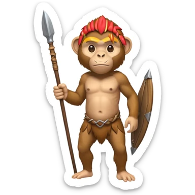 fullbody monkey Neanderthal holding a spear sticker