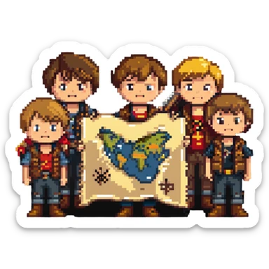 group of kids from the Goonies movie with treasure map sticker
