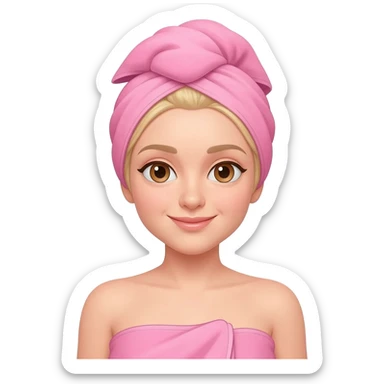 Light fair tone skin light brown eyes wearing pink head and body towel blonde hair sticker