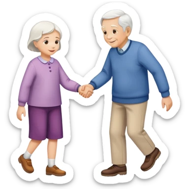 a child holding hands with an elderly person, walking together, cheerful and caring sticker