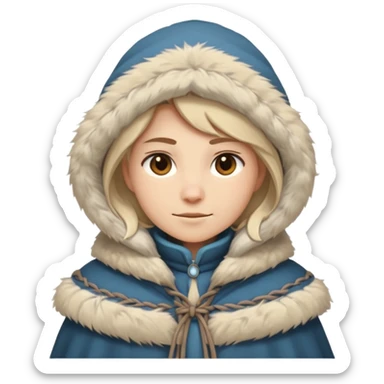 Fantasy human emoji portrait, simple winter mantle with fur trim on shoulders, northern winter vibe, restrained colors, clean flat emoji design, male/female variant
 sticker