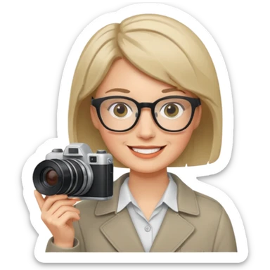 a white journalist with a camera sticker