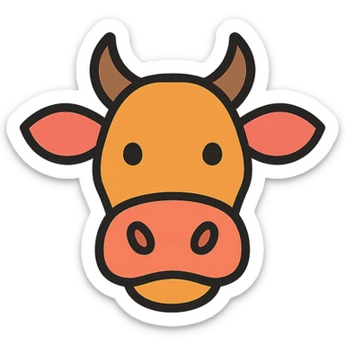 stylized cow head icon, large ears, curved snout, gentle expression, modern icon style sticker