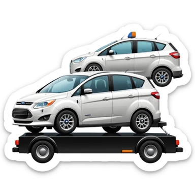 white ford car c max being towed by a black towing truck sticker
