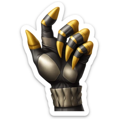 "Three sharp, metallic claws extending from a human fist like wolverine from marvel sticker