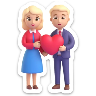 an English man and lady couple with a love heart, 3D emoji style sticker