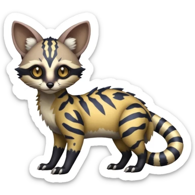 Rare realistic warm-colored lush exotic cute edgy epic futuristic aesthetic gloomy spooky dark modern colorful cyber-Genet-Trico-species-Fakemon-hybrid-creature, with beautiful intricate markings, full body sticker
