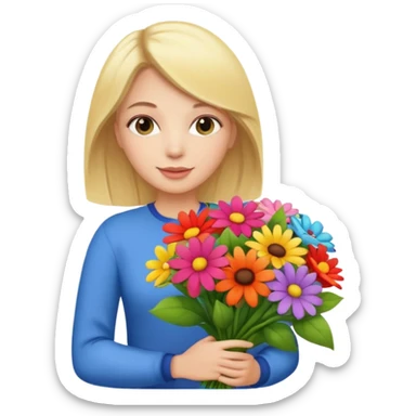blonde woman with big bouquet of flowers sticker