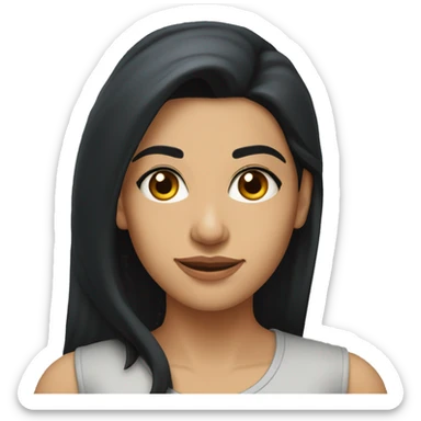 A head and shoulders shot of a 32 year old Middle Eastern woman, with long black hair,   with brown eyes wearing a t-shirt. sticker