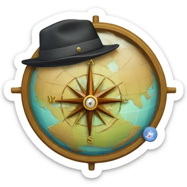 a compass with a hat traveling across the world sticker