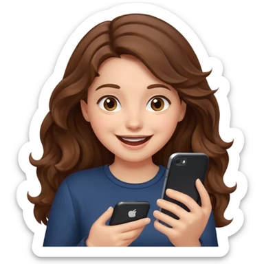Girl with wavy brown hair Looking at phone and in love and she is excited and hot sticker