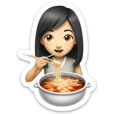 Pretty asian girl eating hot pot  sticker