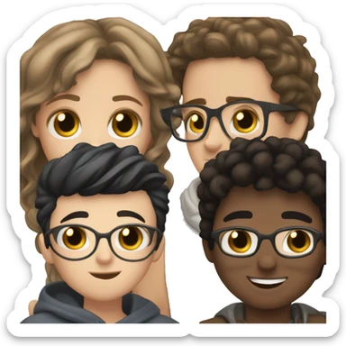 White boy black hair glasses kissing white girl brown hair brown eyes sticker