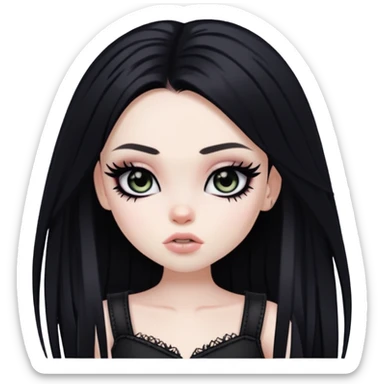 pretty bratz baddie, black emoneyeliner, pale skin, aesthetic emo, skinny, black long hair sticker