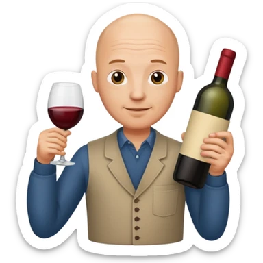 homme chauve avec une bouteille de vin sticker