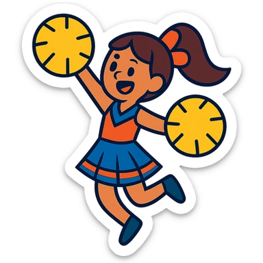 cheerleader cheering with pompoms to the left sticker