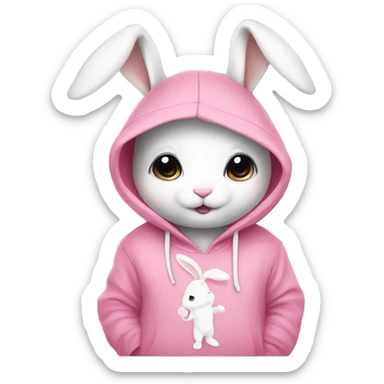 White bunny wearing pink pastel hoodie and white bandana super cute sticker