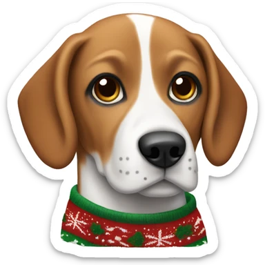 A brown and white beagle in a Christmas sweater sticker