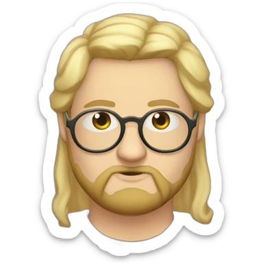 Chubby non binary Big lebowsky round glasses long blond hair chaotic res beard vaporizer sticker