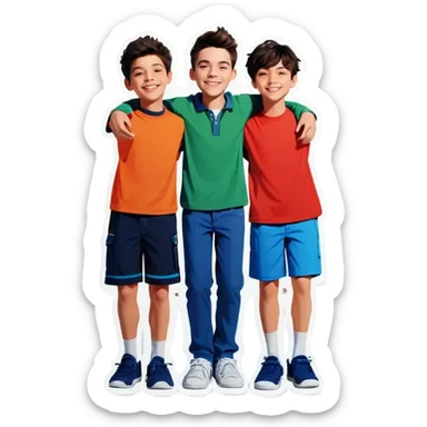 Three boys, side-by-side with the arms, stand sticker