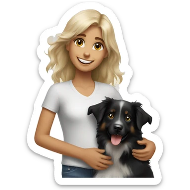 Blonde girl with happy black Australian shepherd puppy sticker