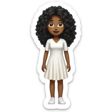 Tan girl with black long curly hair white dress full body sticker