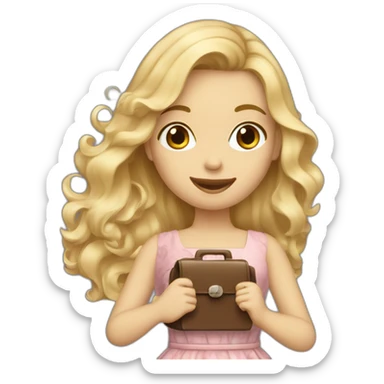 a wavy blonde long haired girl in a dress with bag and telephone sticker