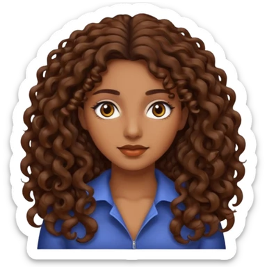 mujer morena cabello rizado largo castaño, ojos oscuros sticker