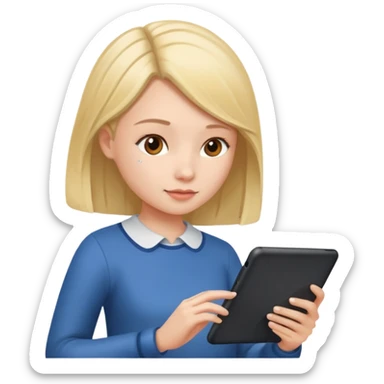 A girl typing in  a tablet sticker