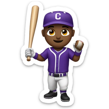 baseball card character. white man. letter C logo. Purple and white uniform.  sticker