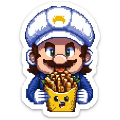 Mario character eating french fries sticker