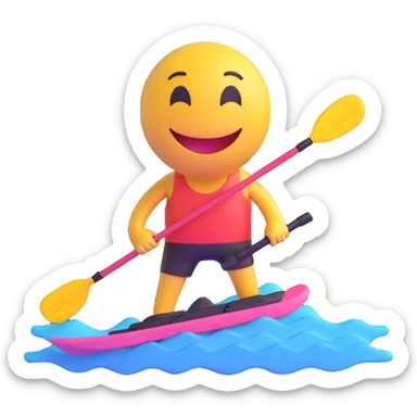 3D smiley emoji, round shape, with water skis, sporty face, transparent background (water skiing) sticker