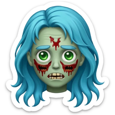 Make a zombie emoji with wavy hair blue,long hair sticker