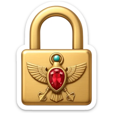 ancient Egyptian lock object icon, golden metal lock, ankh symbol, scarab engraving, red gemstone detail, 3D cartoon, mobile game icon style, centered, clean background, soft shadow, no text, no watermark
 sticker