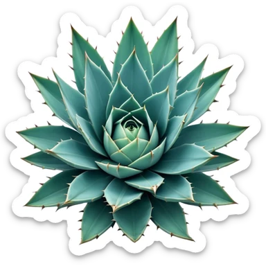 Cinematic Realistic Agave Emoji, Bold and spiky, with long, pointed leaves forming a rosette pattern. The sharp edges and soft blue-green hue exude a sense of rugged beauty and desert resilience. Soft glowing outline, capturing the essence of survival and strength in a striking agave plant! sticker