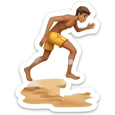 person tiptoeing quickly across extremely hot beach sand with steam rising from their footprints sticker