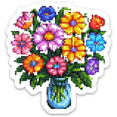 simple colorful bouquet of flowers in pixel art style sticker